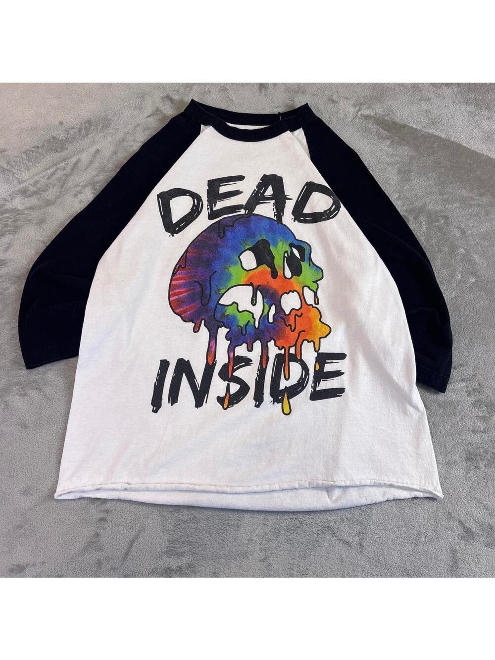 Dead Inside Tie Dye Skull Gothic Punk Raglan 3/4 Sleeve Shirt Size Large